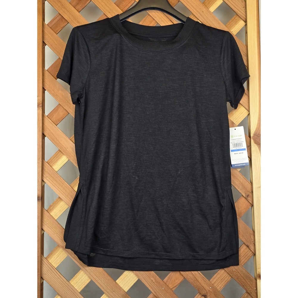 Gaiam Restore Rib Mix Tee Women XS Black Slub Knit Studio to Street - New